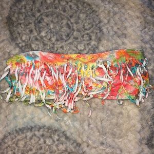 Sam Lorenzo Fringe Strapless Bikini Top